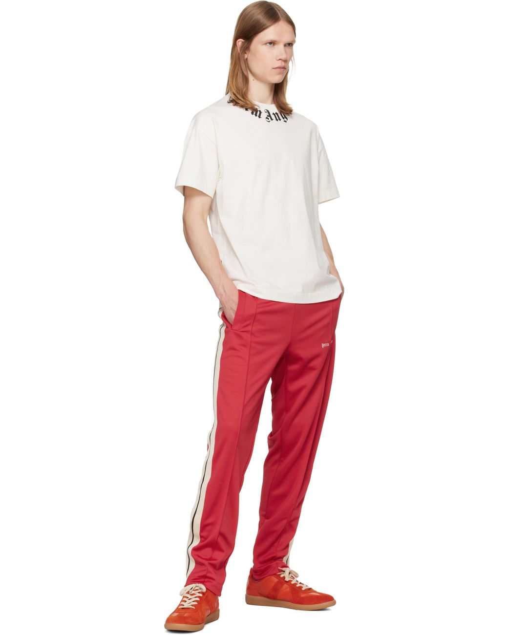 Palm Angels White Off- Neck Logo T-Shirt for men