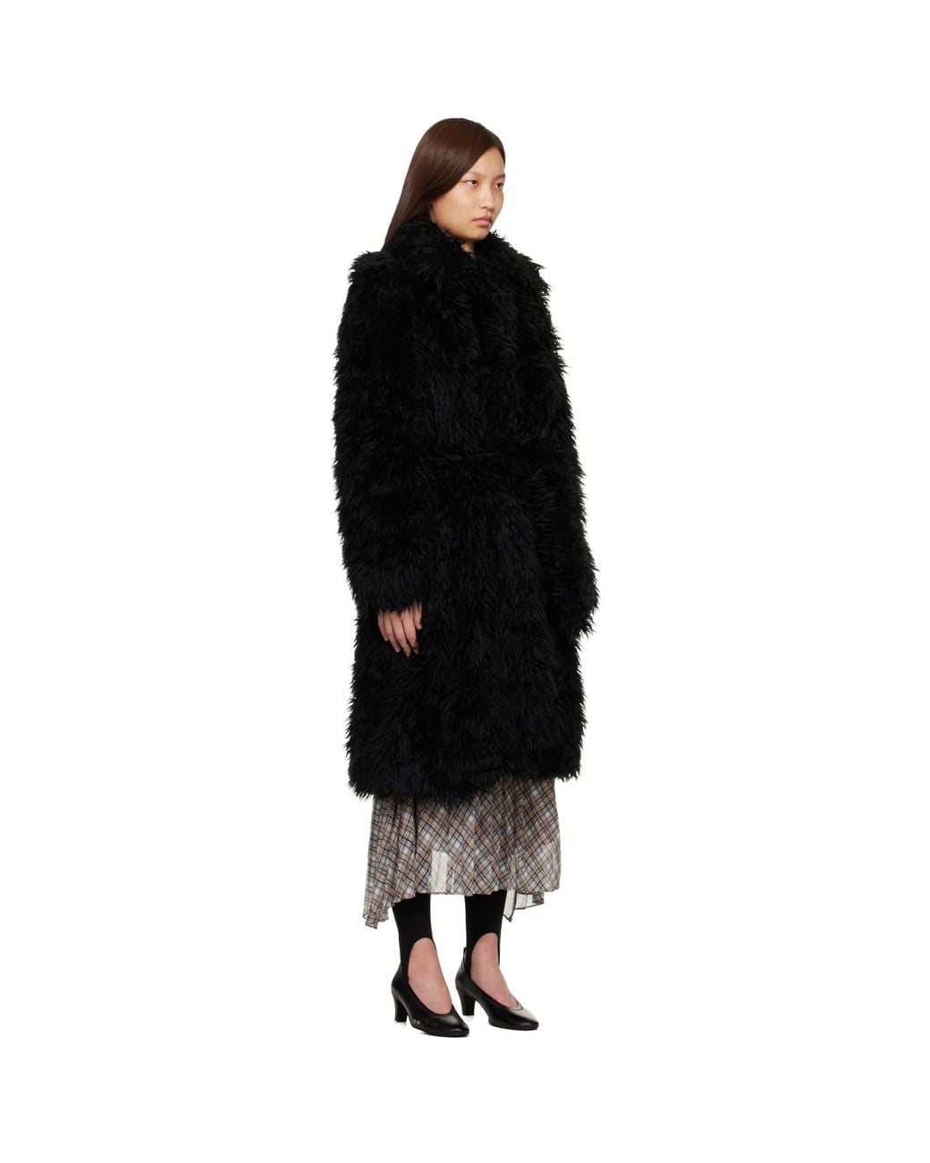 Acne Black Belted Faux-Fur Coat