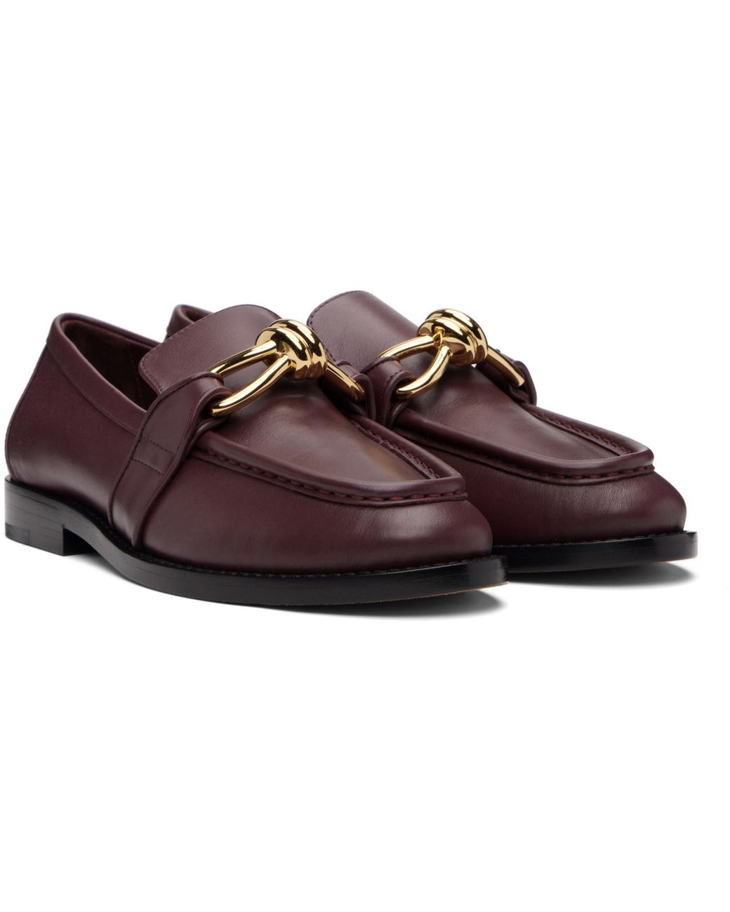 Bottega Veneta Black Burgundy Astaire Loafers