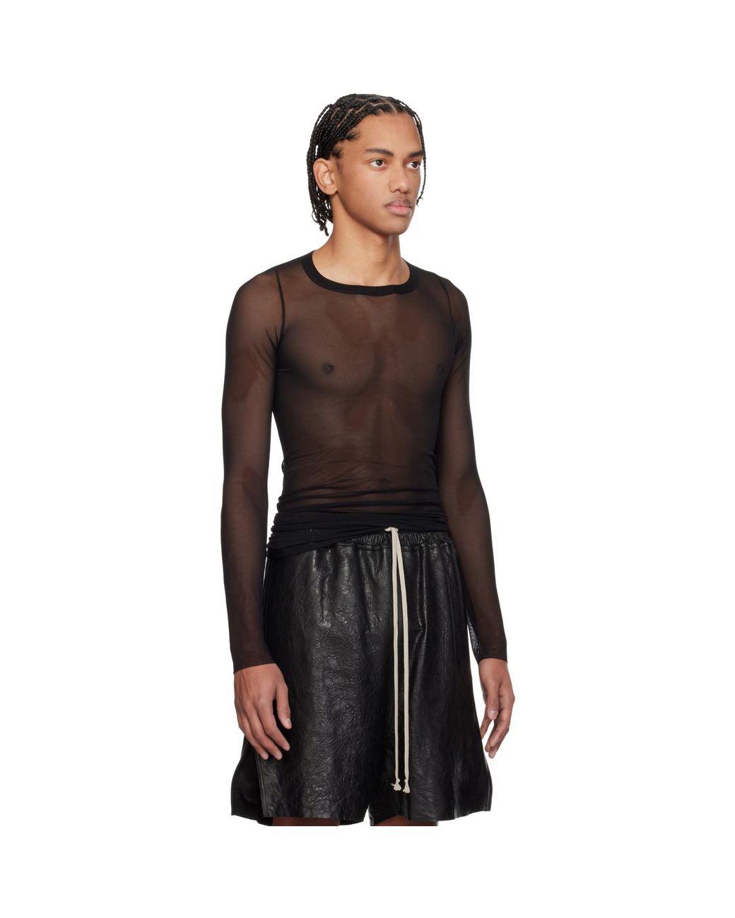 Rick Owens Black Temple Rib Ls T-Shirt for men