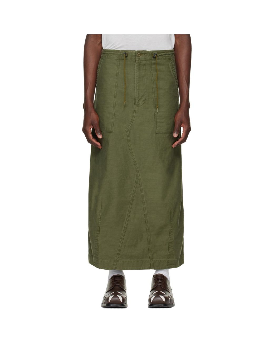 Needles Green Khaki Back Sateen String Fatigue Skirt for men