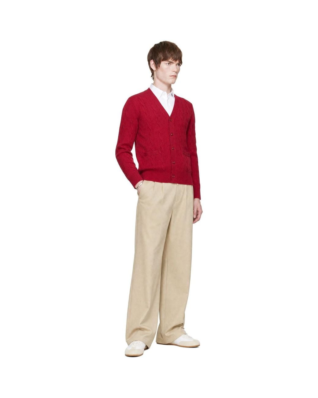 AMI Red Cable Wool Cardigan for men