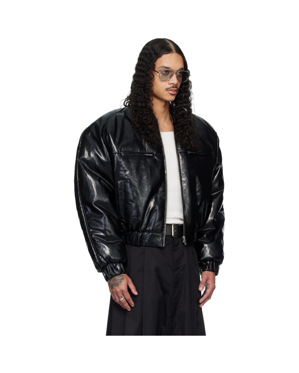 Lu'u Dan Black Riot Faux-Leather Bomber Jacket for men