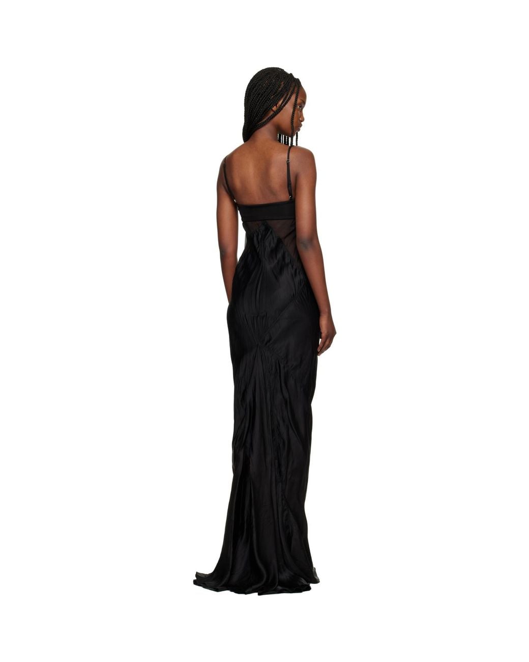 Rick Owens Black Temple Combo Slip Maxi Dress