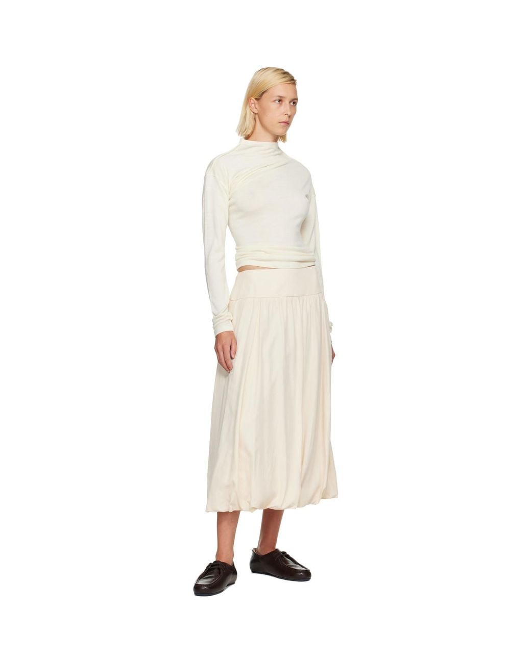 LE17SEPTEMBRE Natural Off- Wool Blend Draped Knit T-Shirt