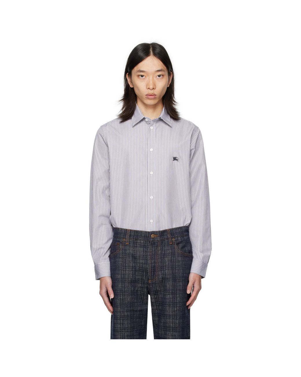 Burberry Gray Cotton Stripe Shirt for men