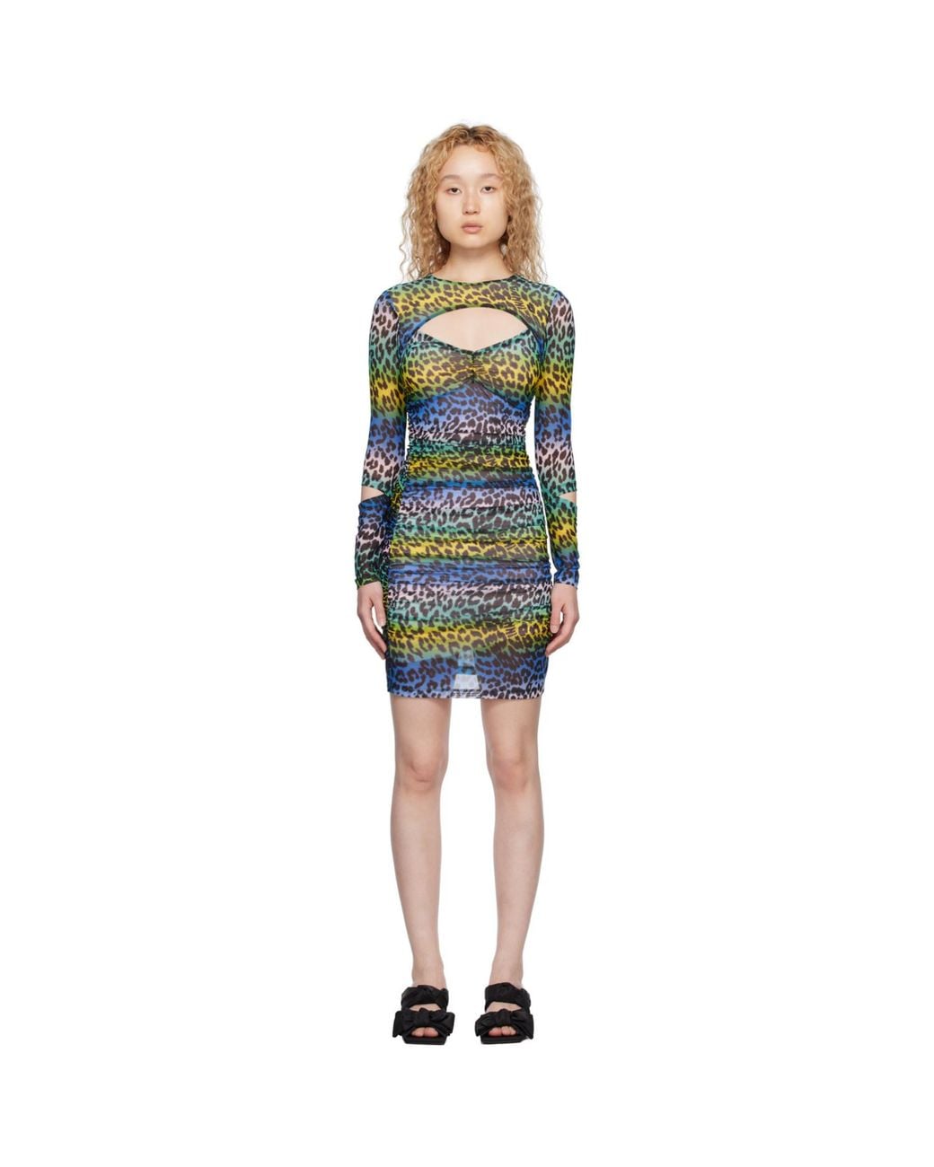 Ganni Black Multicolor Leopard Minidress