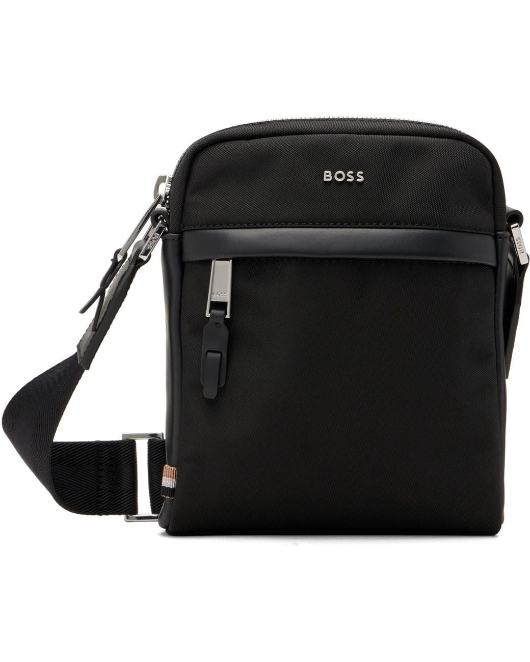 Boss Black Leather-Trimmed Reporter Bag for men