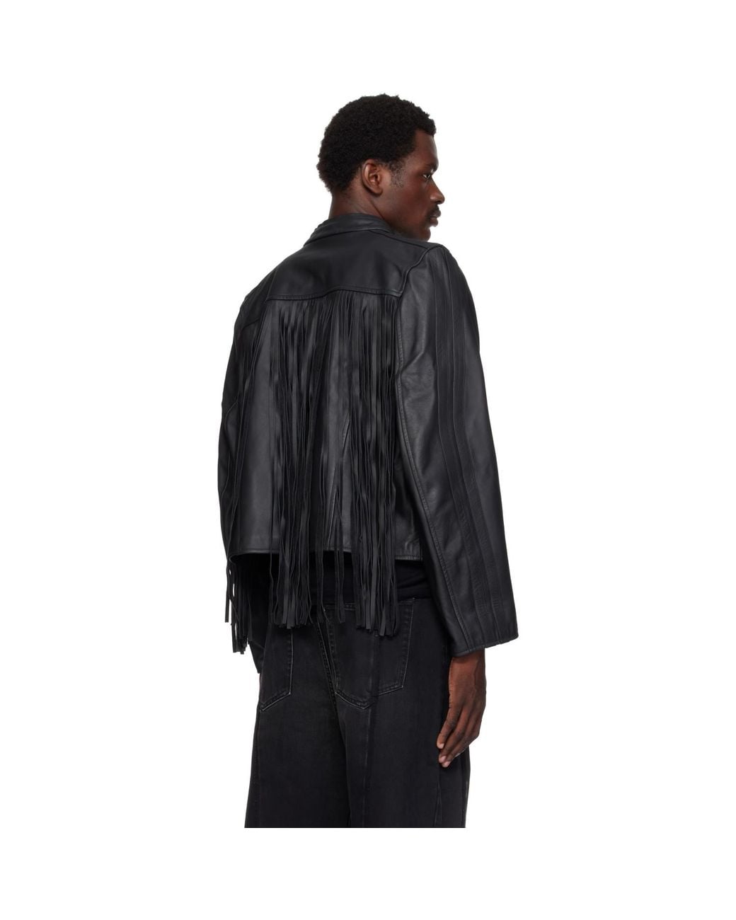 Vetements Black Fringed Boxy Moto Leather Jacket for men