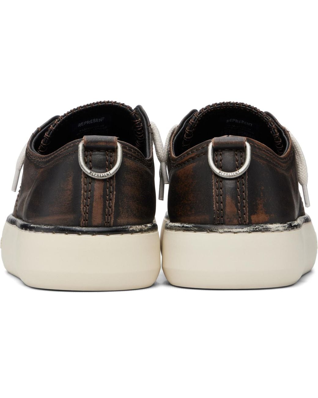 Represent Black Rep-Cap Distressed Leather Sneakers for men