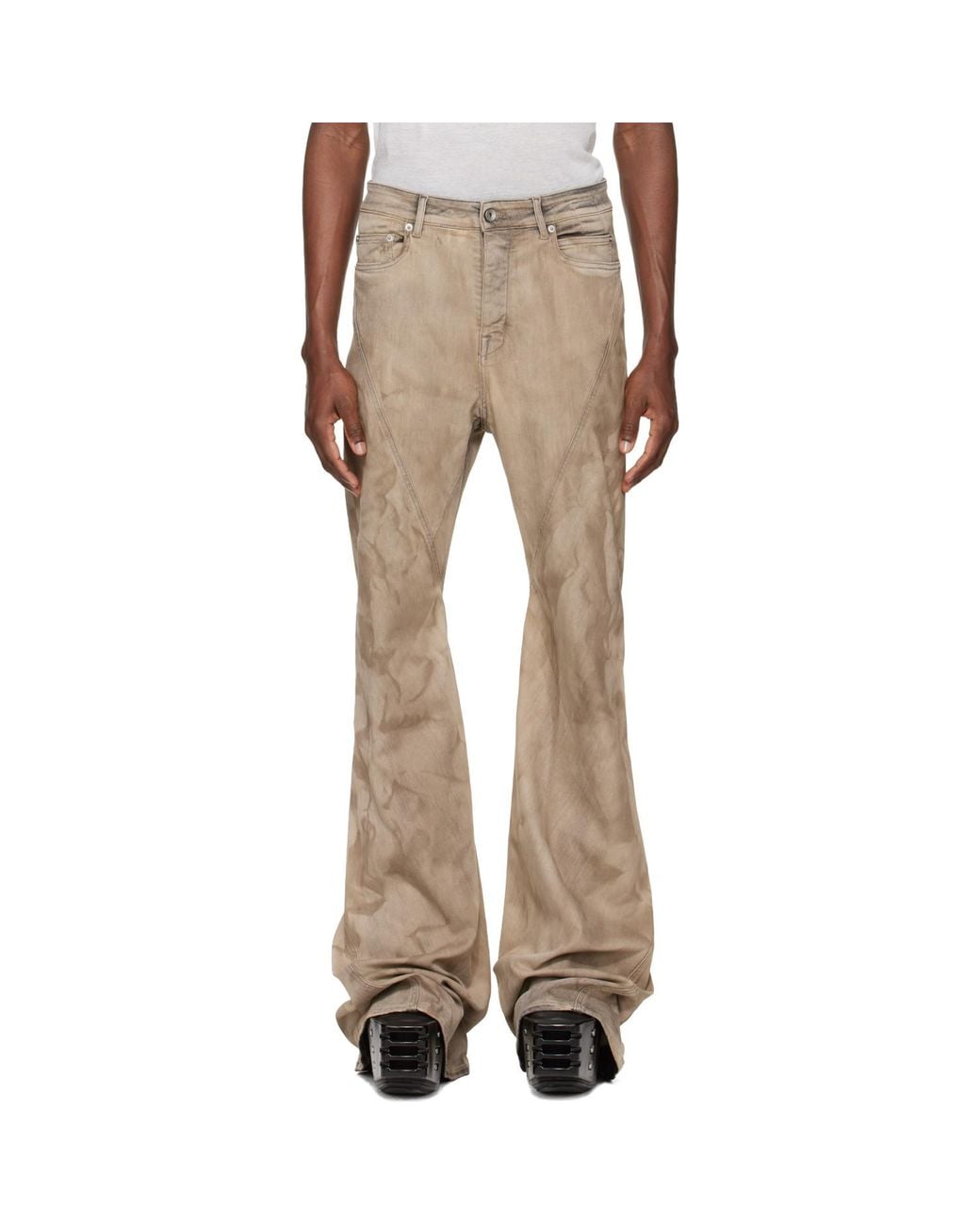 Rick Owens Natural Temple Bias Bootcut Jeans for men