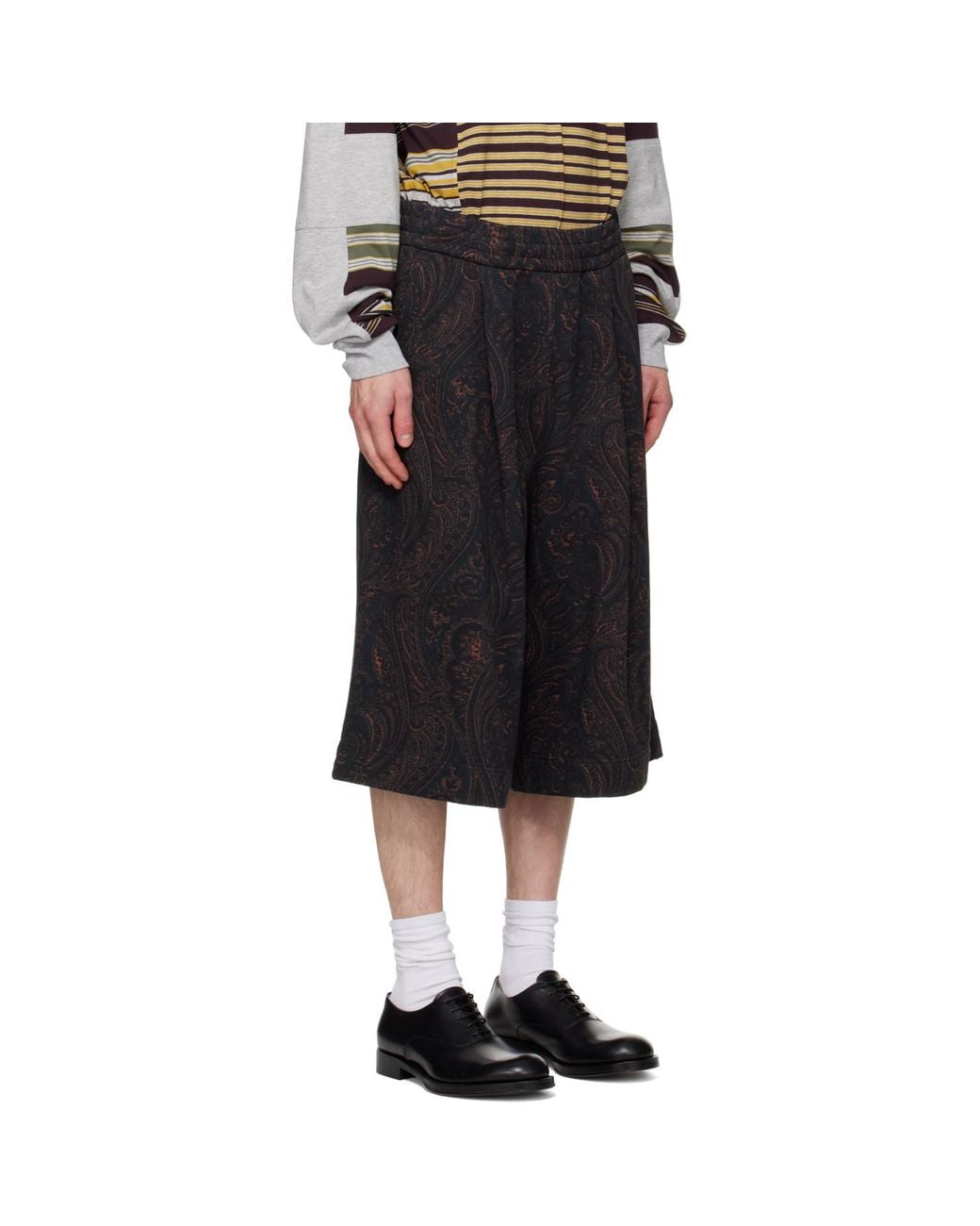 Dries Van Noten Black Paisley Shorts for men
