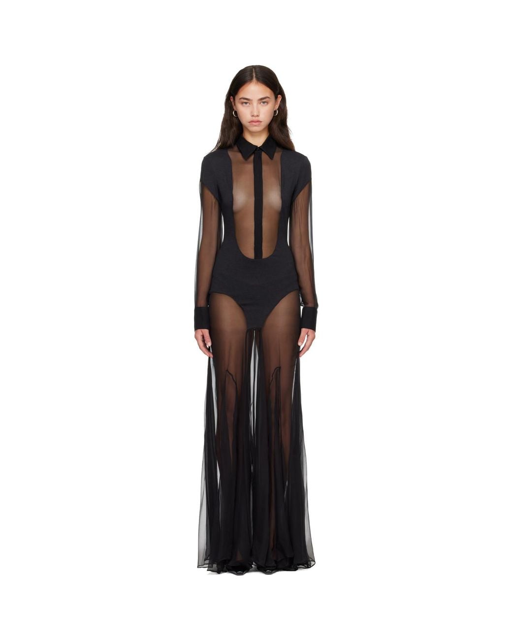 Jean Paul Gaultier Black Silk Bi Material Maxi Dress