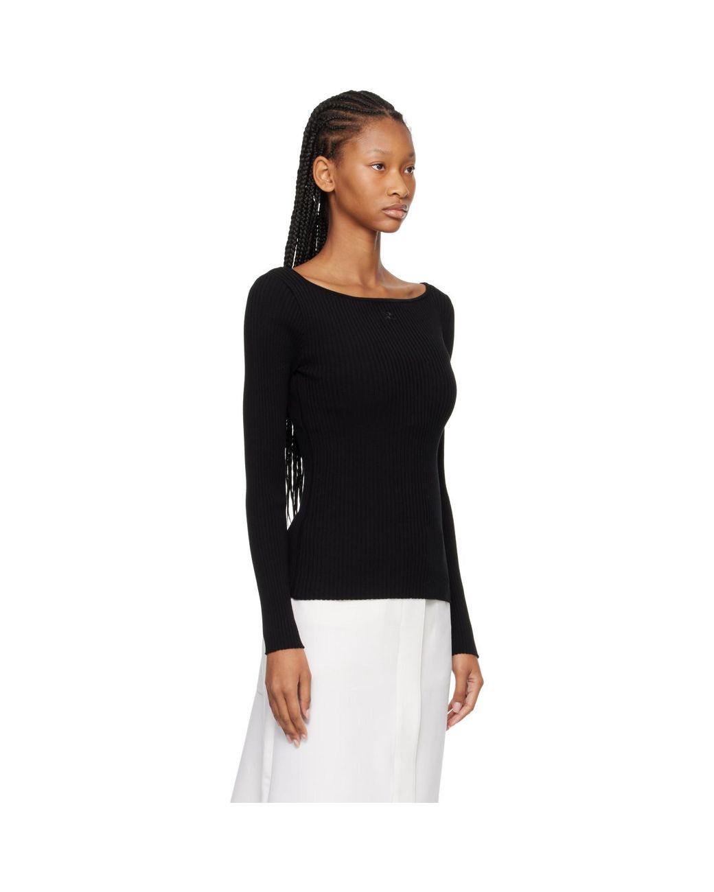 Courreges Black Square Neck Rib Knit Sweater