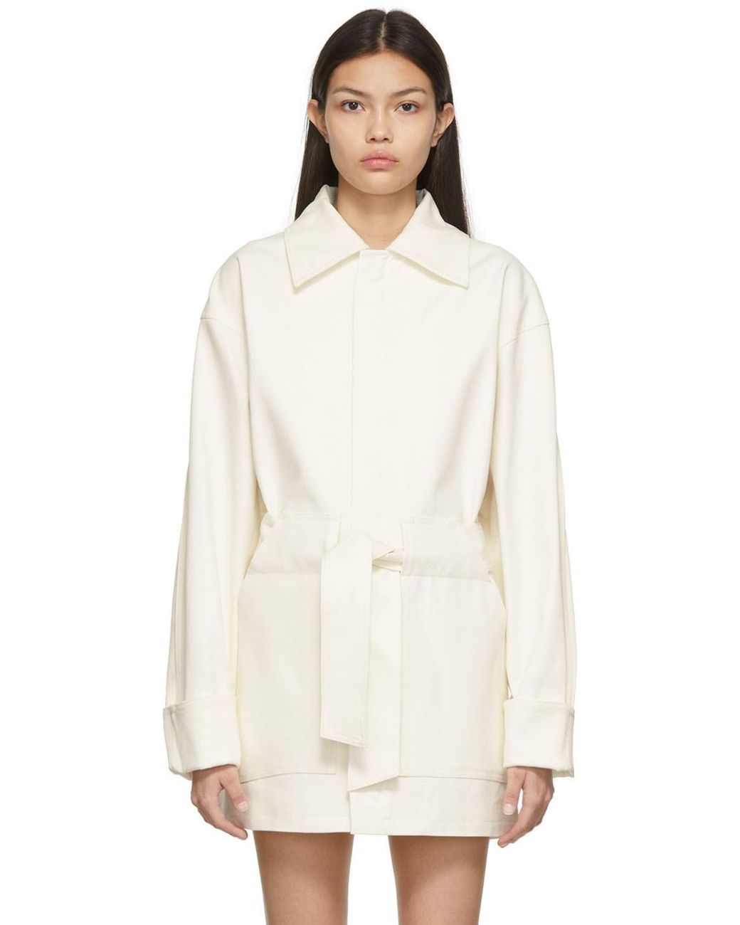 RECTO. White Oversized Belted Jacket in Natural | Lyst