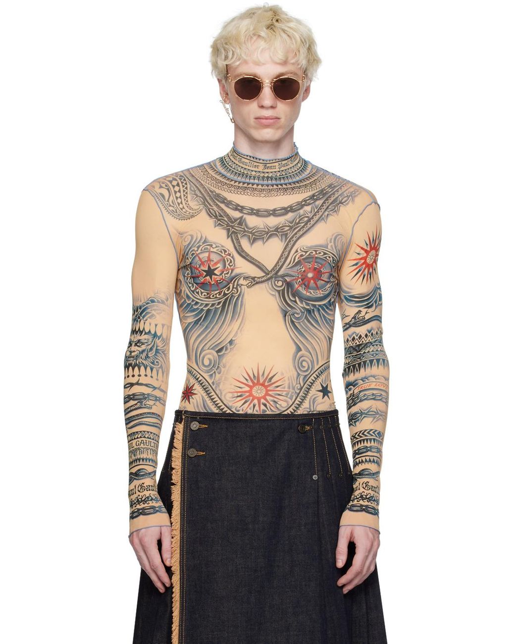 メンズ Jean Paul Gaultier プリント タートルネック ブラック