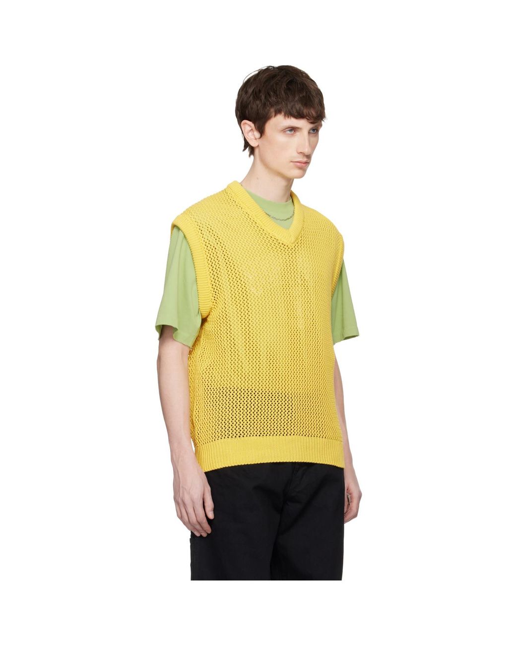 vowels Yellow Knitted Vest for men