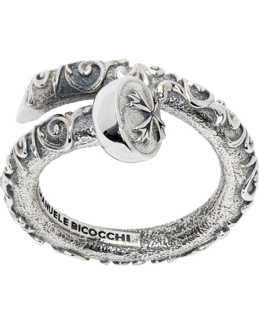 Emanuele Bicocchi Metallic Flourish Spiral Ring for men