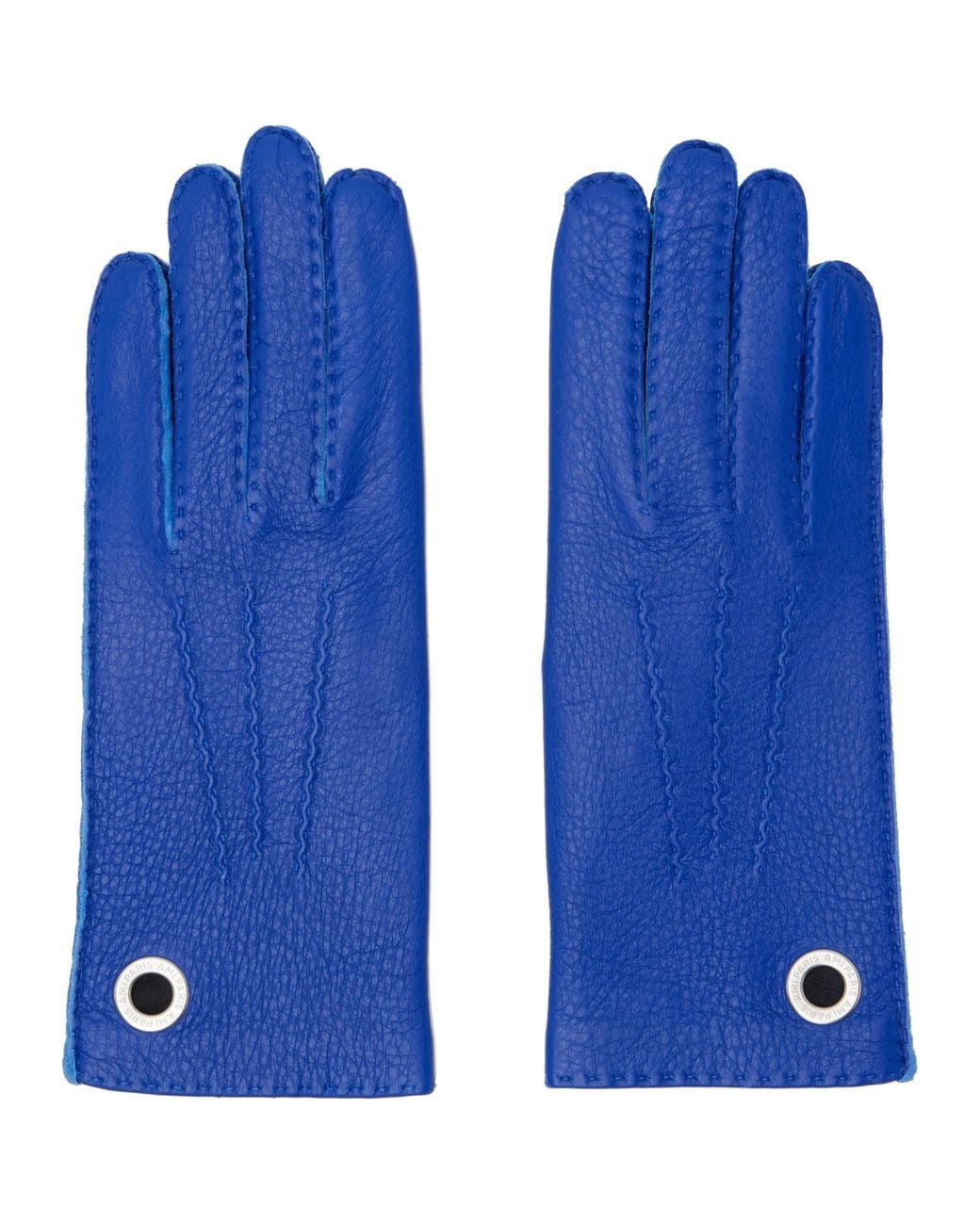 AMI Blue Grained Leather Gloves