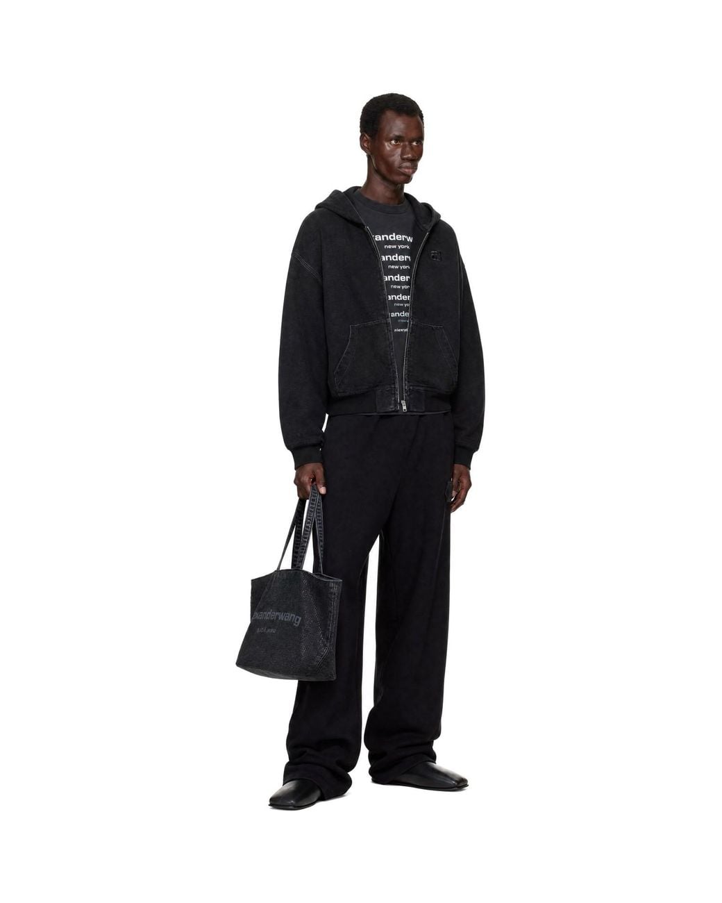 Alexander Wang Black Brushed Denim Oversized Hoodie for men