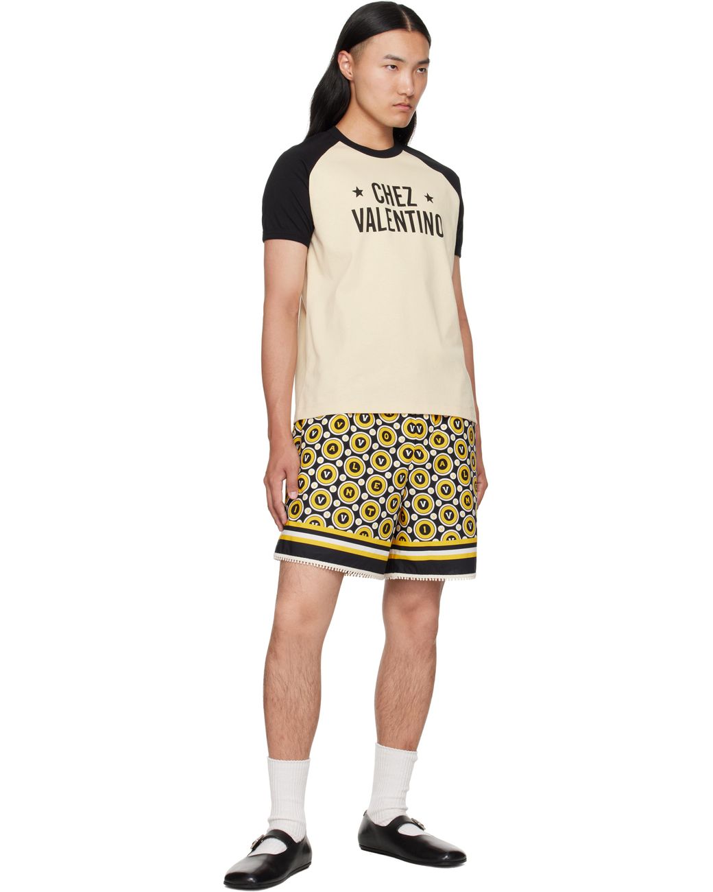 メンズ Valentino ベージュ＆ブラック 'Chez Print コットン Tシャツ Black