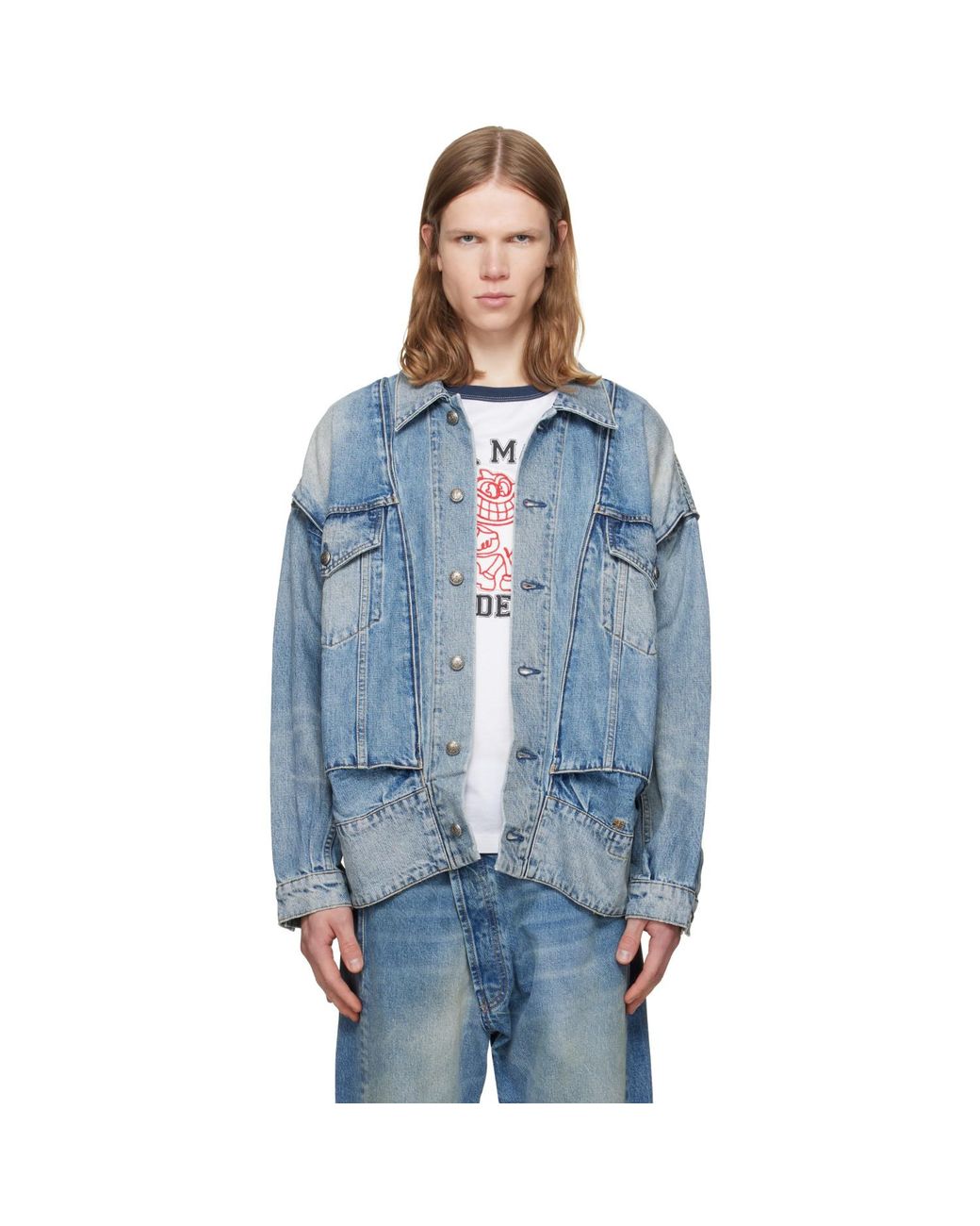 R13 Blue Roxy Moto Denim Jacket for men