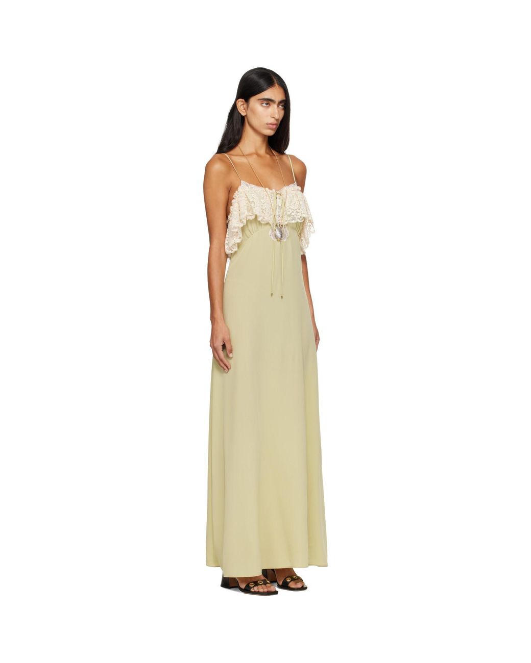 Chloé Metallic Crêpe De Chine & Lace Thin-Strap Maxi Dress