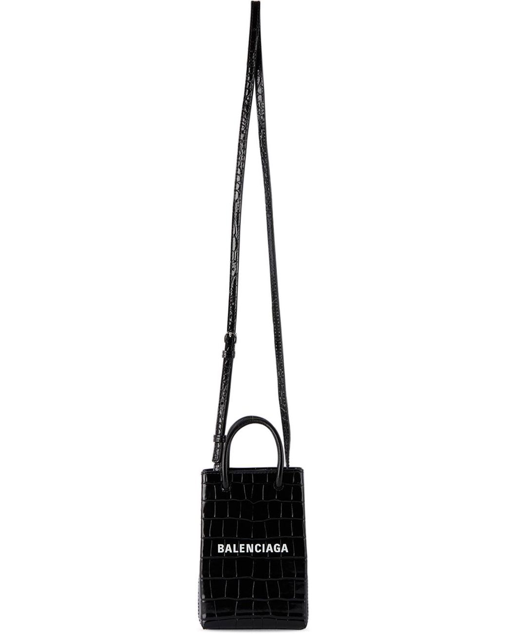 Balenciaga Black Leather Mini Shopping Bag Phone Holder | Lyst