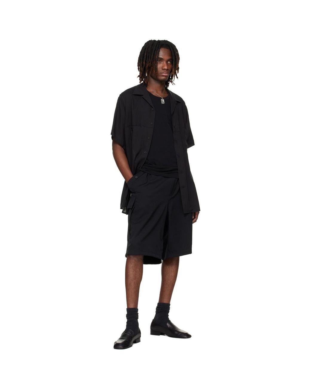 Yohji Yamamoto Black Side Pocket Cargo Shorts for men