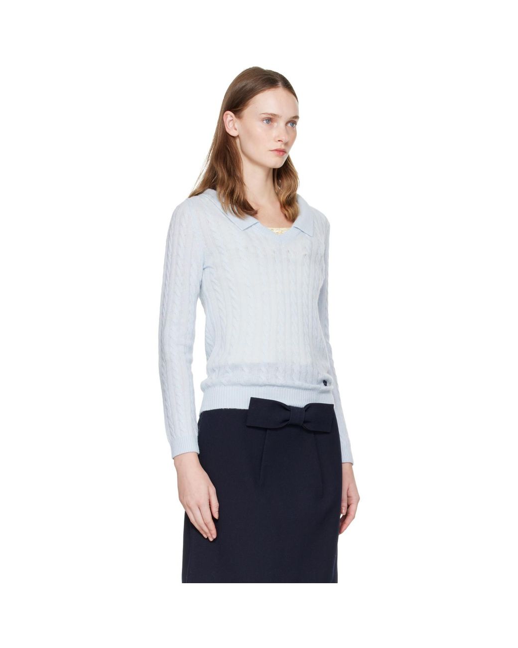 ShuShu/Tong White V-Neck Cable Knit Sweater
