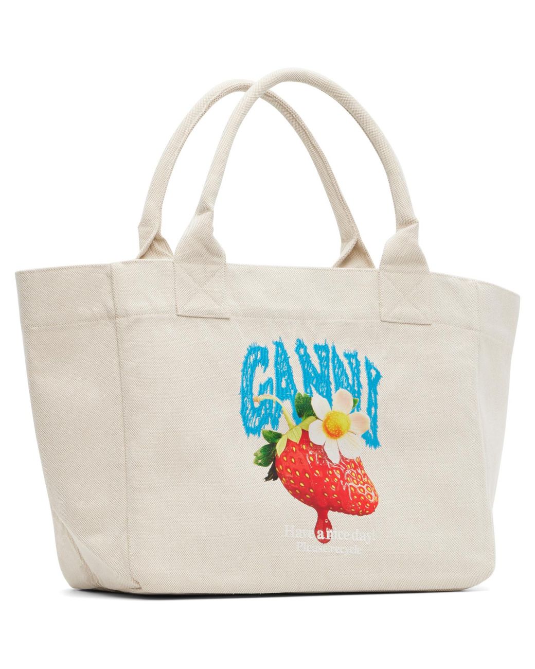 Ganni Red Medium Trapeze Shopper Strawberry Print Tote