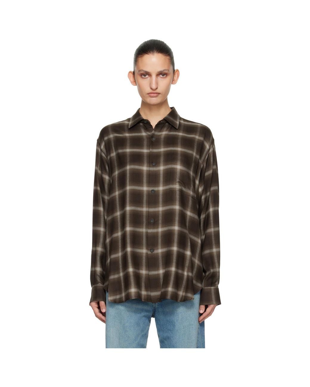 Ssstein Black Check Oversized Ls Shirt