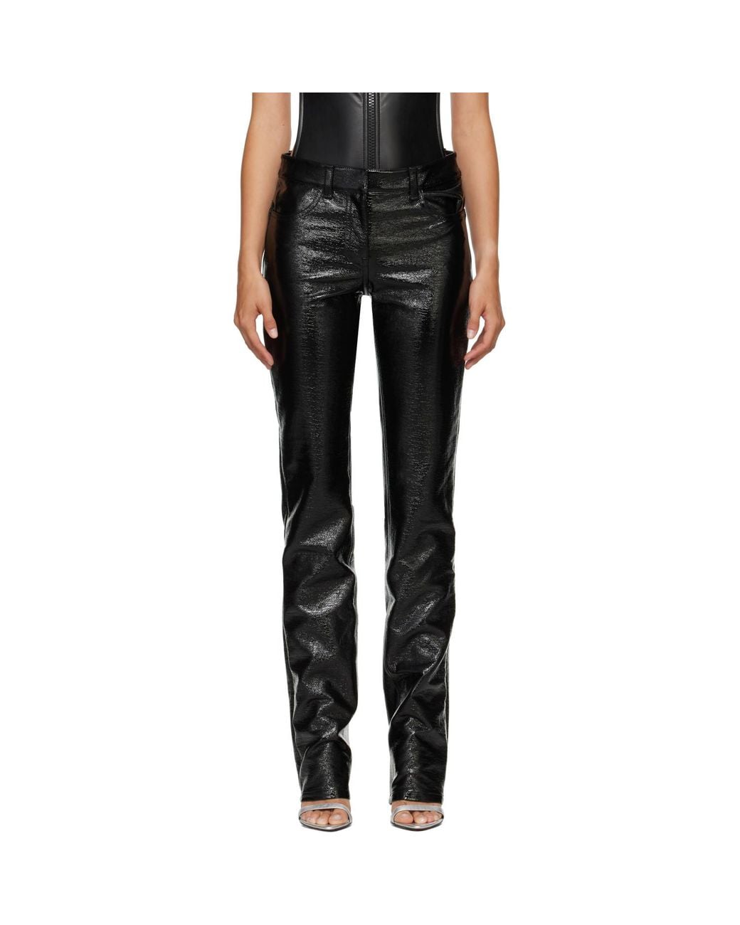 Courreges Black Vinyl Straight Trousers