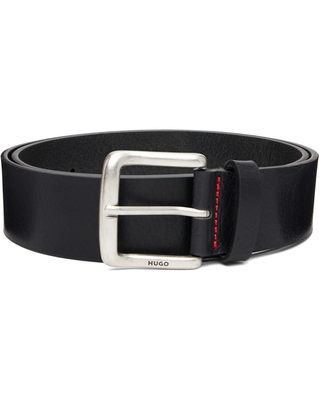 HUGO Black Buffalo Leather Pin-Buckle Belt for men
