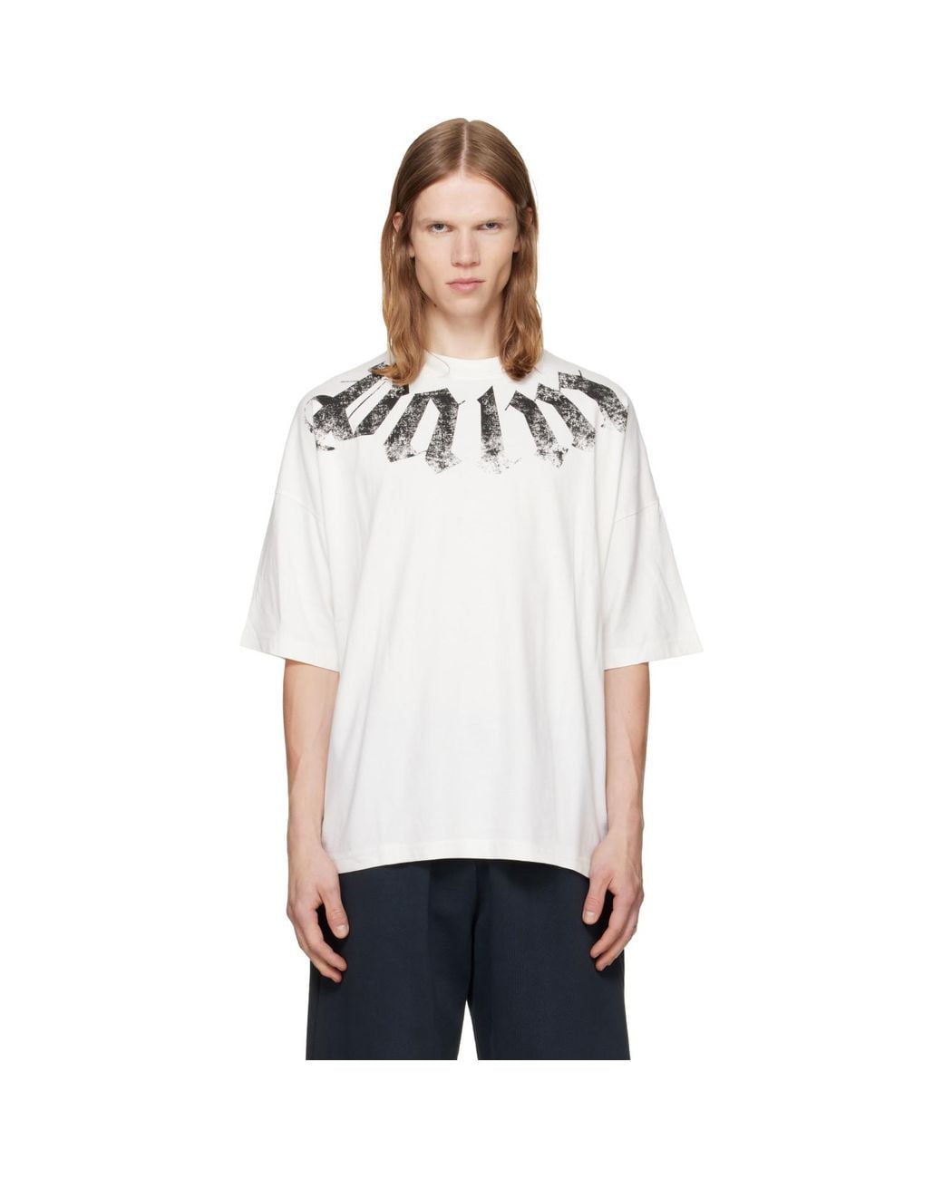 Palm Angels White Off- Big Neck Logo Loose T-Shirt for men