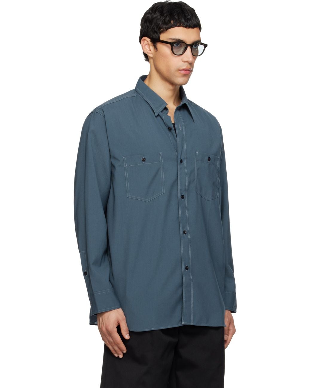 Nanamica Blue Polyester Wool Field Shirt for men