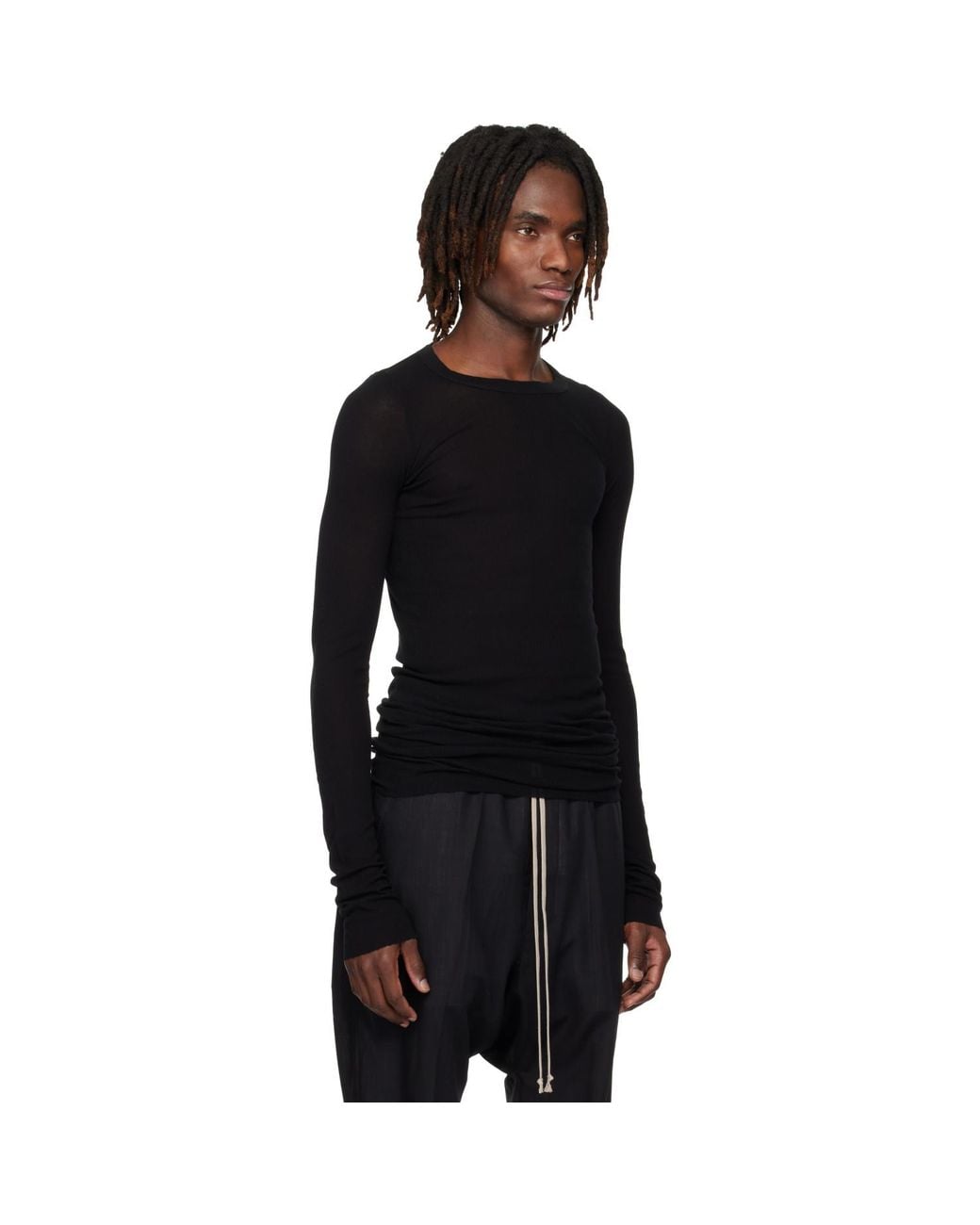 Rick Owens Black Temple Rib Ls T-shirt for men