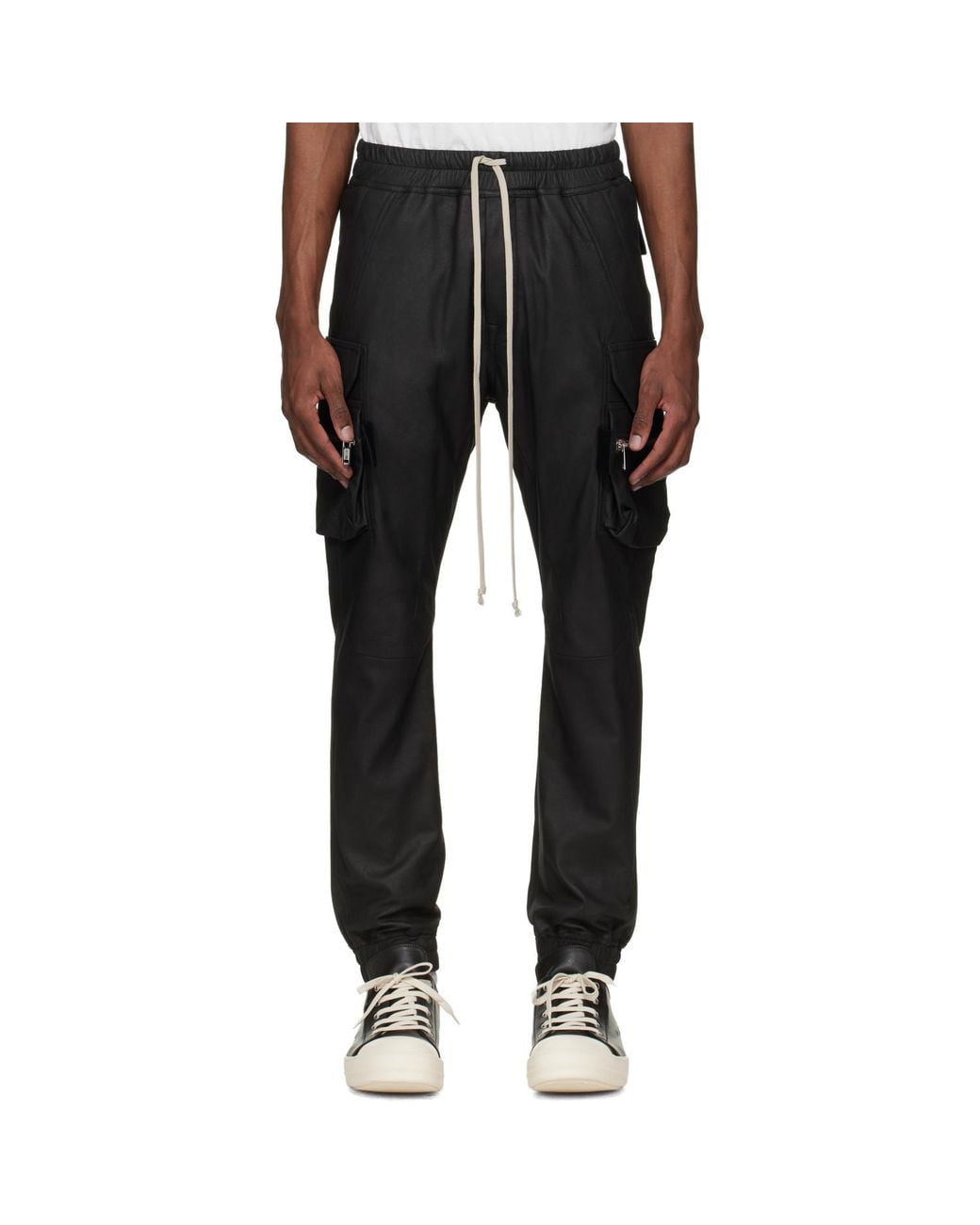 Rick Owens Black Temple Mastodon Leather Cargo Pants for men