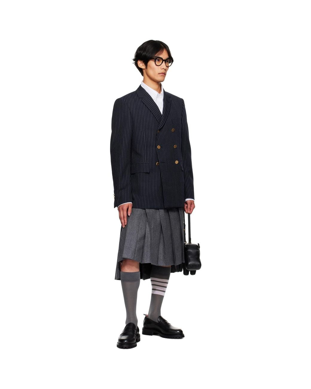 Thom Browne Blue Pinstripe High Twist Wool Sportcoat Blazer for men
