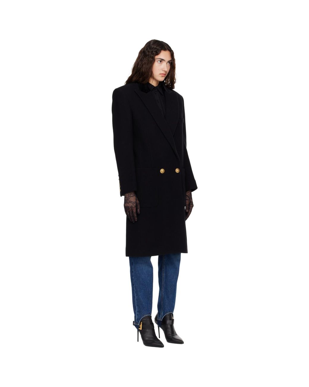 Balmain Black Long Wool Coat