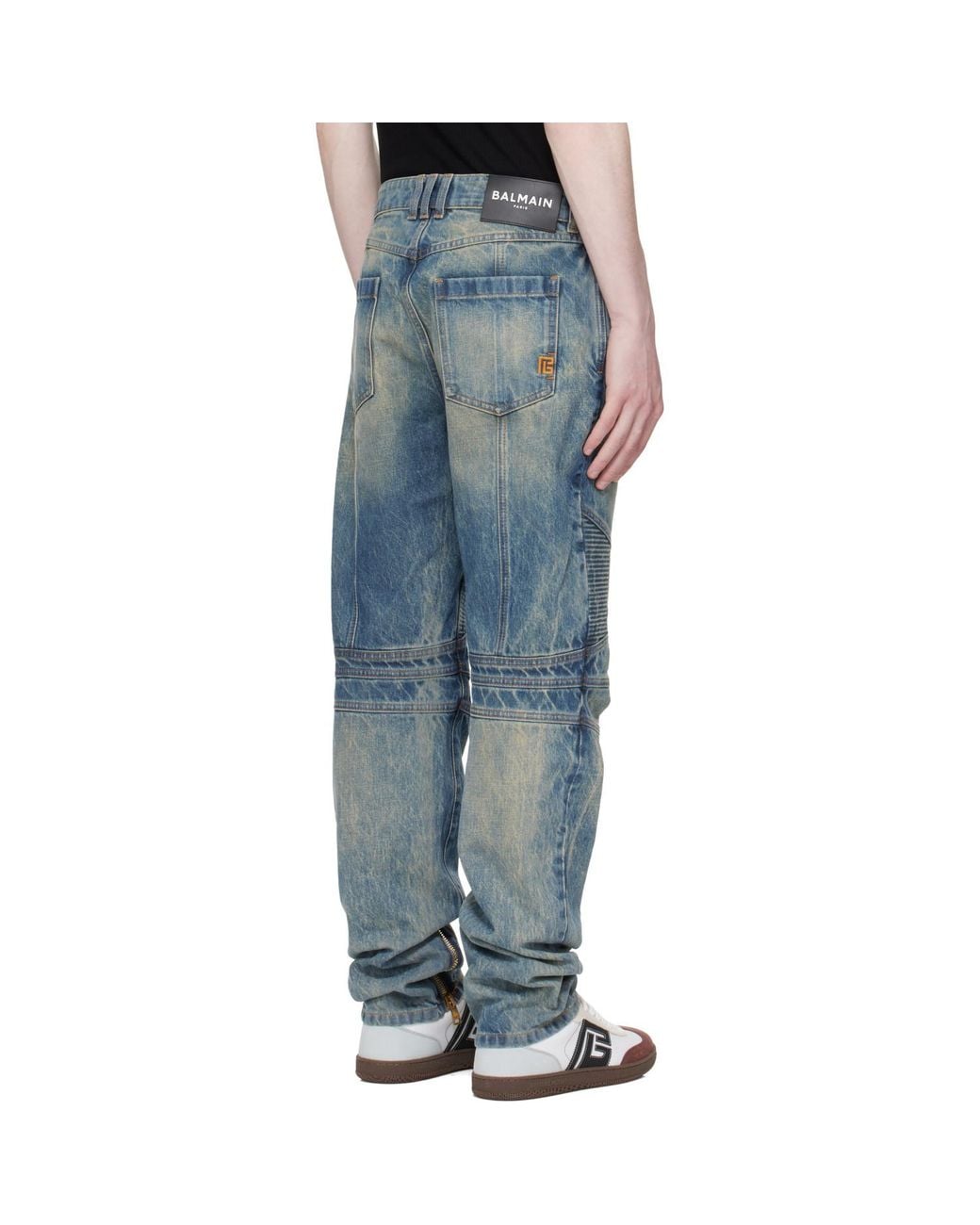 Balmain Blue Vintage Denim Biker Jeans for men