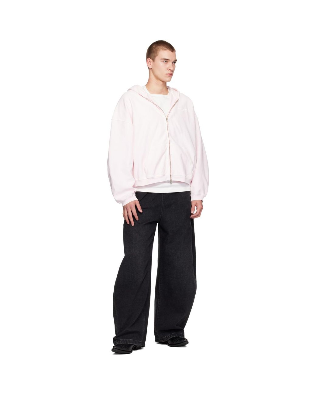 Alexander Wang White Logo Print Oversized Zip-Up Hoodie for men