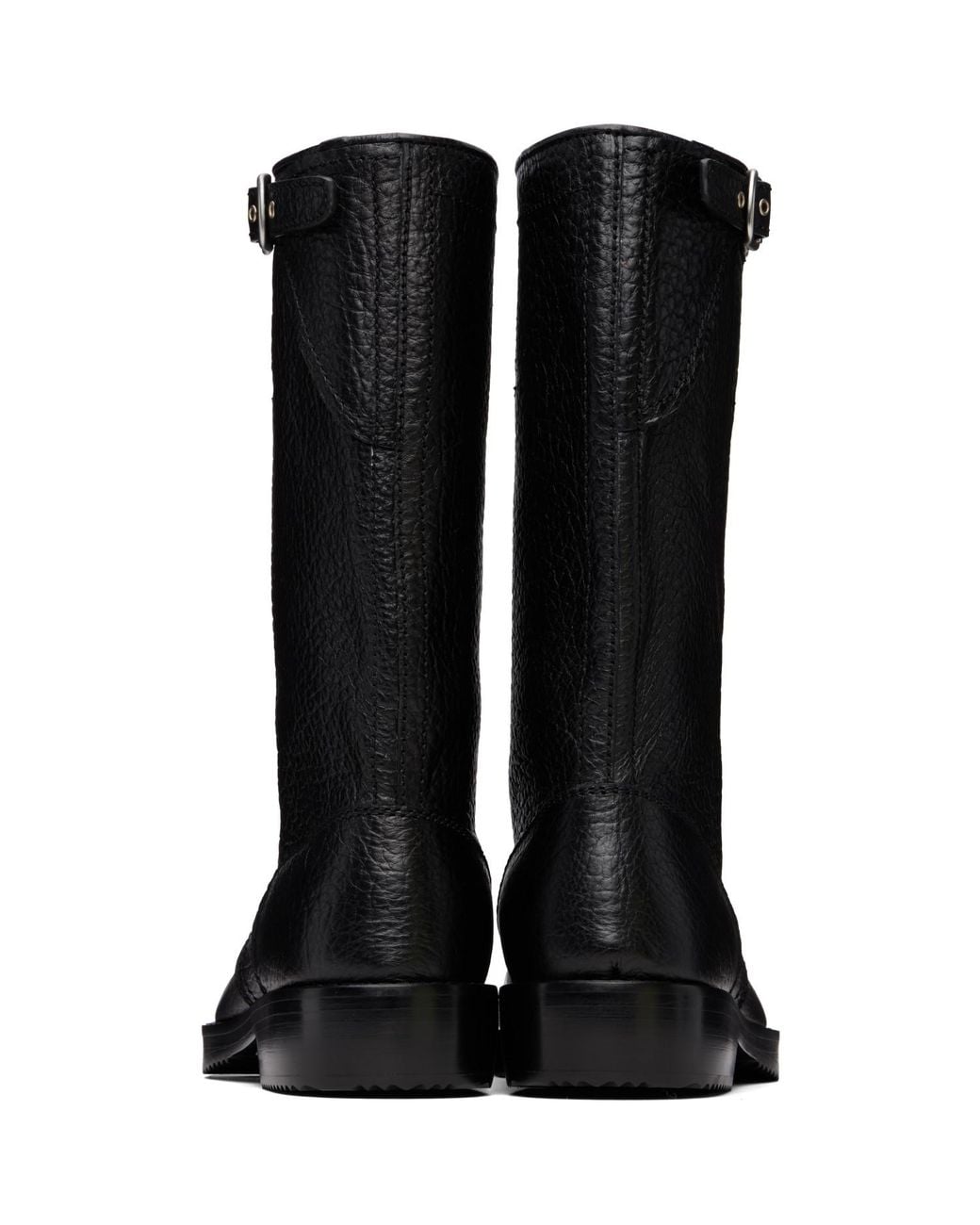 Dries Van Noten Black Leather Biker Boots for men