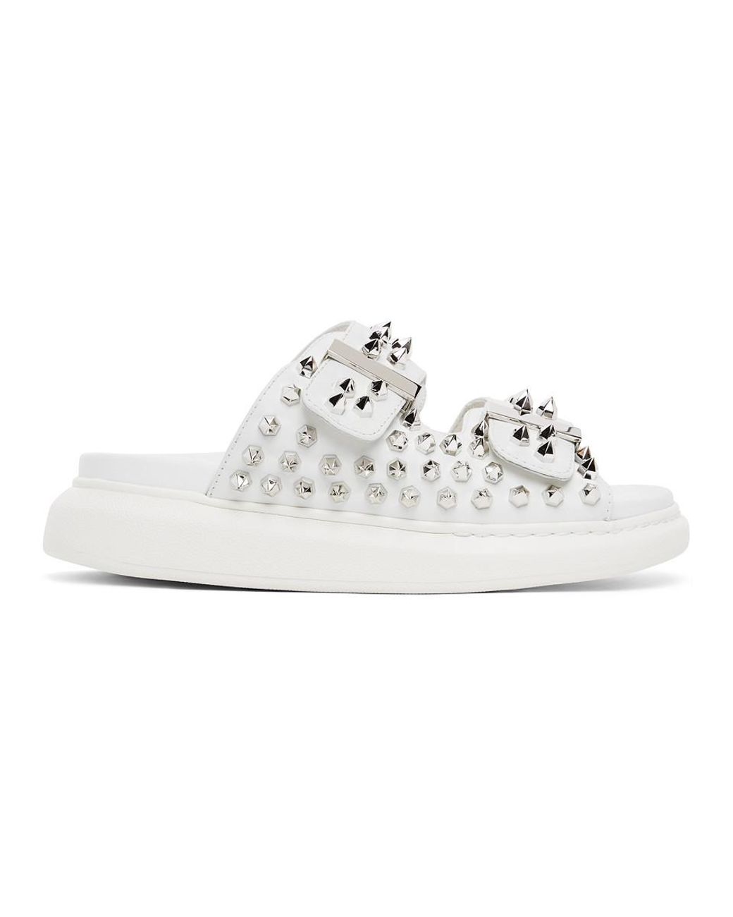 Alexander McQueen Leather White Studded Double Strap Sandals - Lyst