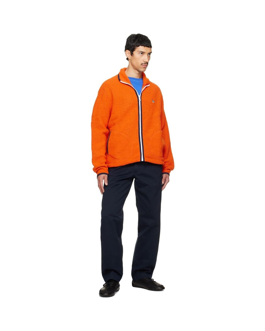 Drake's Blue Heavy Cotton Flat Front Trousers for men