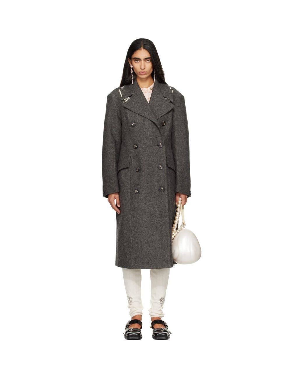 Simone Rocha Black Double Breasted Slash Coat