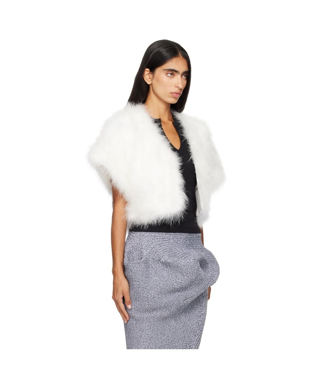 Yves Salomon White Off- Feather Cape Jacket