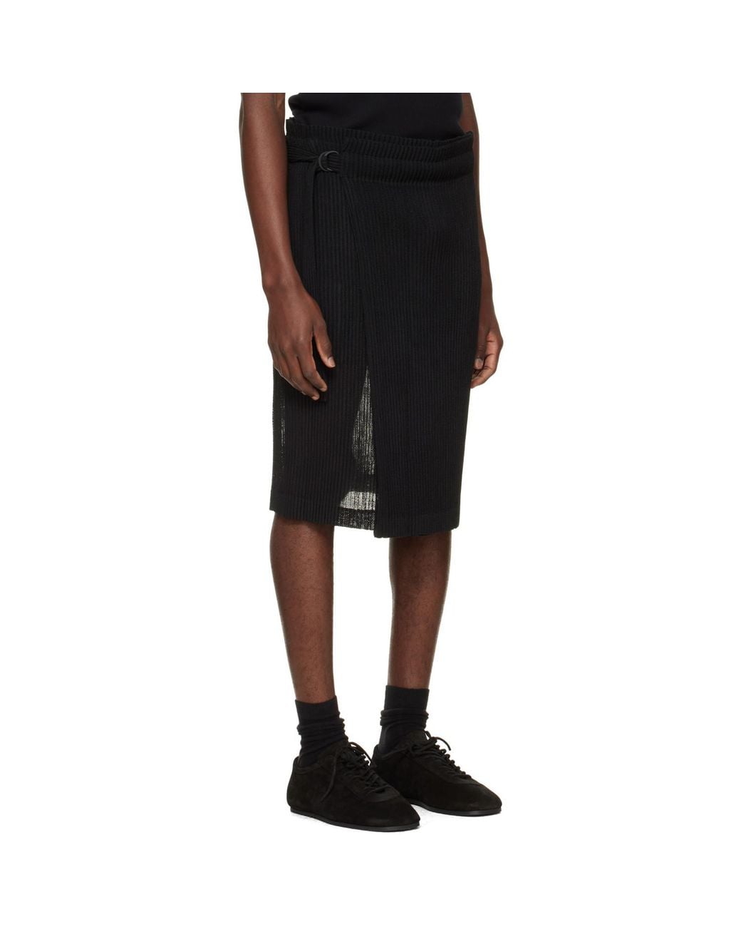 Homme Plissé Issey Miyake Black Rustic Mesh Midi Skirt for men