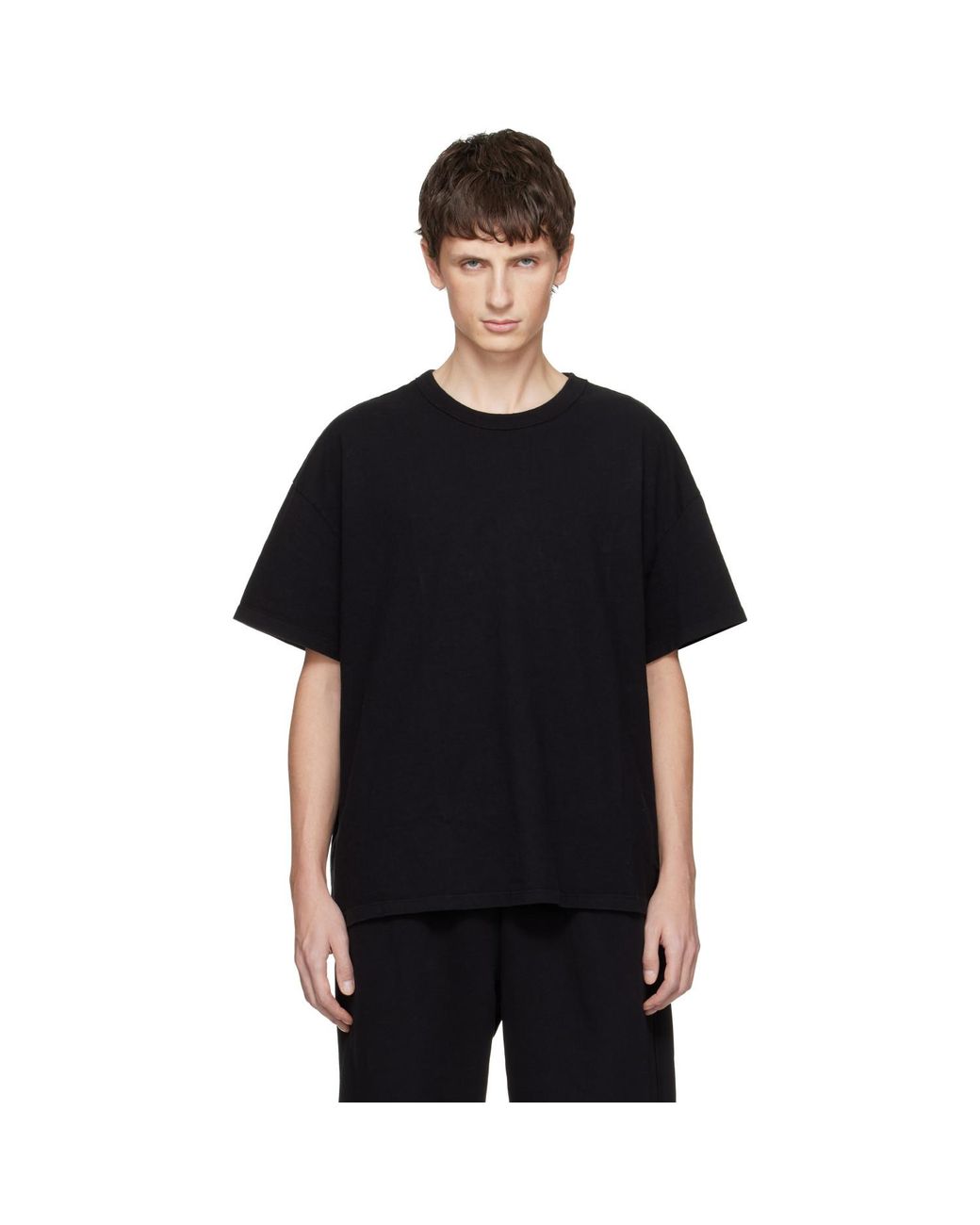 Les Tien Black Lightweight Binded Neck Oversized T-Shirt for men