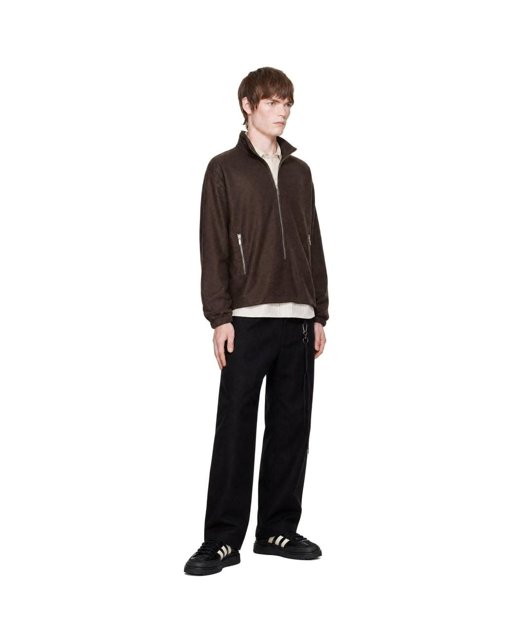 Song For The Mute Black Brushed Wool Long Zip Pullover Sweatshirt for men